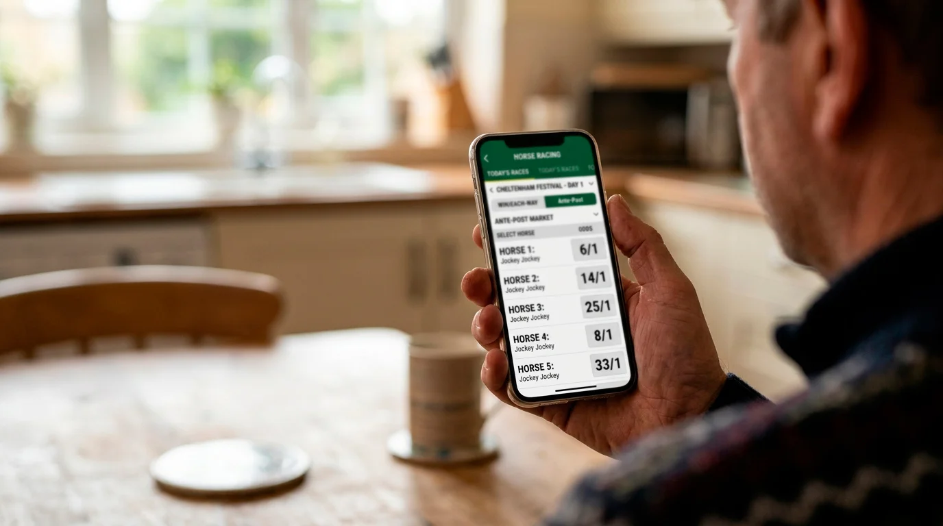 Punter studying long-range future-book prices on a UK horse racing app