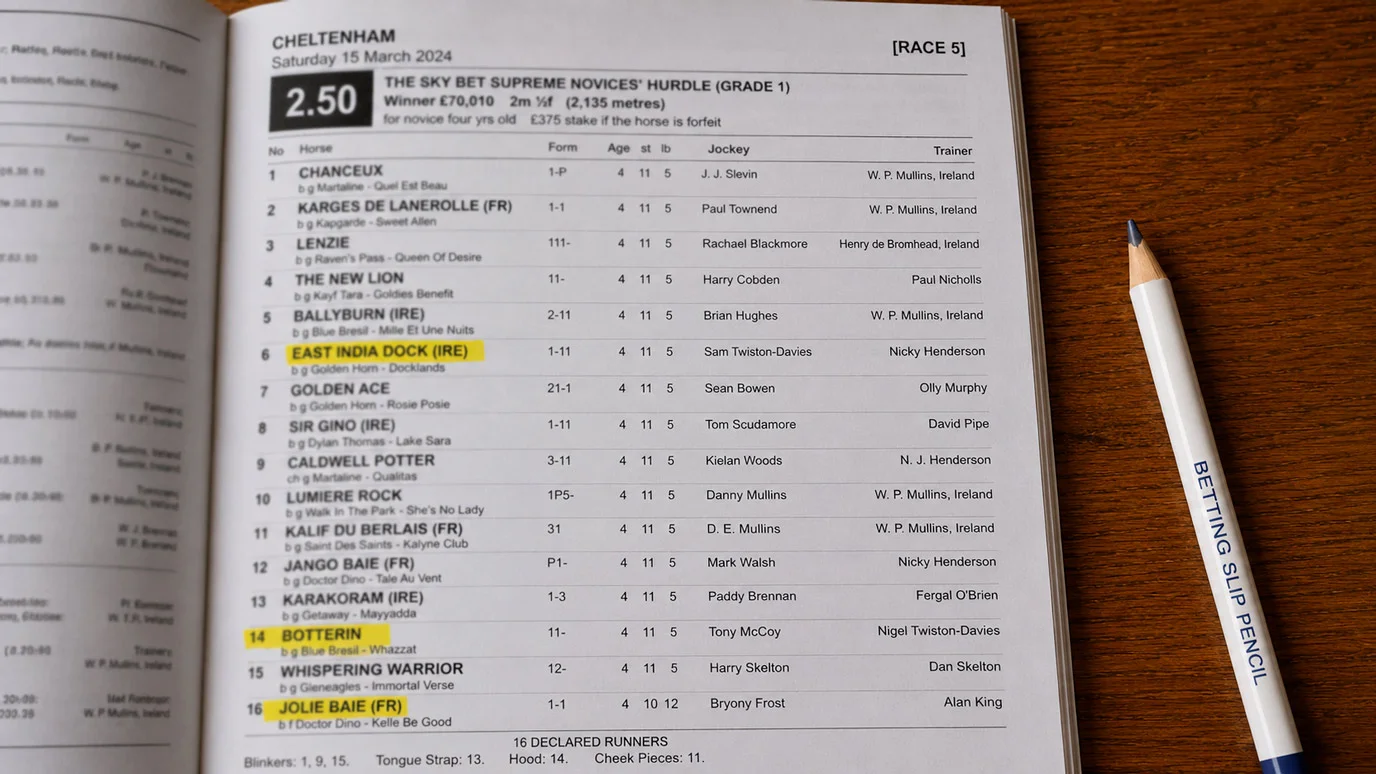 UK racecard with multiple selections highlighted for a box bet across a single race