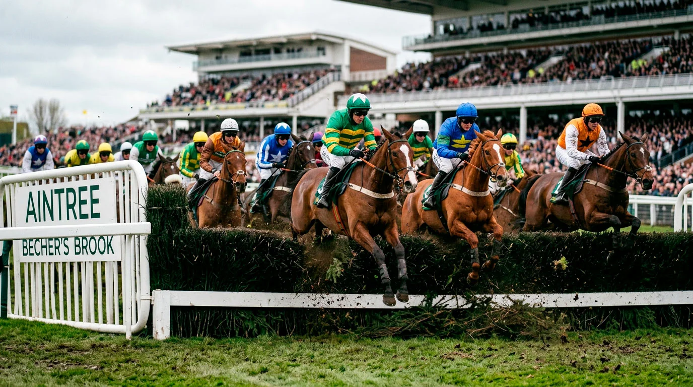 Field of jumpers approaching Becher