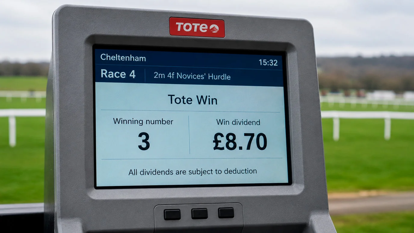 UK Tote betting screen showing a Win pool dividend on a race day