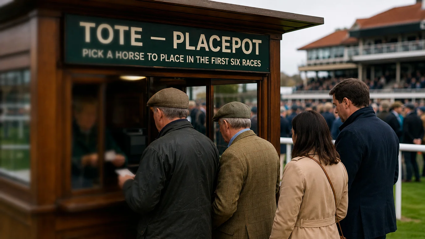 Tote pool betting kiosk at a British racecourse with the Placepot signage
