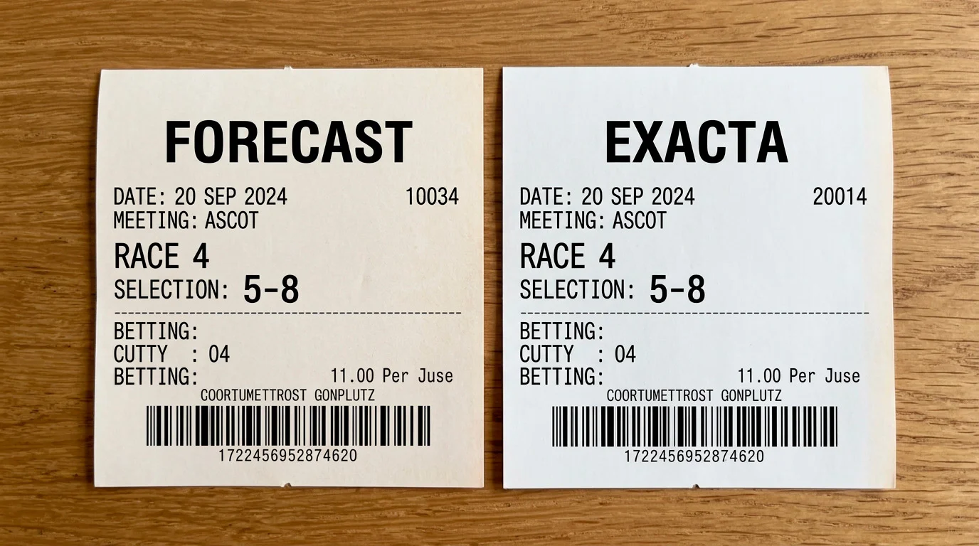 Comparison chart of UK and US horse racing bet types with terminology side by side